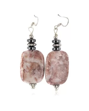 .925 Sterling Silver Hooks Certified Authentic Navajo Natural Hematite Jasper Native American Dangle Earrings 18252-5