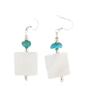 .925 Sterling Silver Hooks Certified Authentic Navajo Natural Turquoise Mother Of Pearl Native American Dangle Earrings 18254-4 .925 Sterling Silver Hooks Certified Authentic Navajo Natural Turquoise Mother Of Pearl Native American Dangle Earrings 18254-4