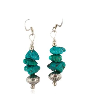 .925 Sterling Silver Hooks Certified Authentic Navajo Natural Turquoise Native American Dangle Earrings 18291-2