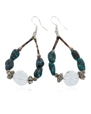 .925 Sterling Silver Hooks Certified Authentic Navajo Natural Turquoise Quartz Heishi Hoop Native American Earrings 18285-2