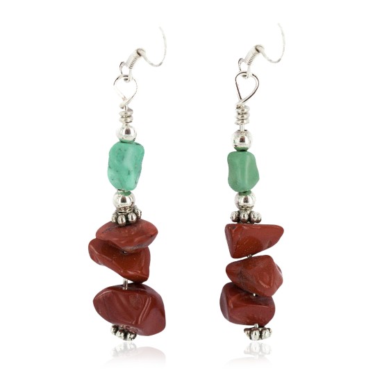 .925 Sterling Silver Hooks Certified Authentic Navajo Natural Turquoise Red Jasper Native American Dangle Earrings 18294-5 All Products NB160528033849 18294-5 (by LomaSiiva)