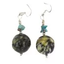 .925 Sterling Silver Hooks Navajo Certified Authentic Natural Green Jasper Native American Dangle Earrings 18251-4