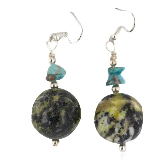 .925 Sterling Silver Hooks Navajo Certified Authentic Natural Green Jasper Native American Dangle Earrings 18251-4 .925 Sterling Silver Hooks Navajo Certified Authentic Natural Green Jasper Native American Dangle Earrings 18251-4