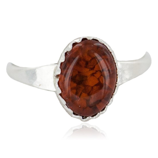 .925 Sterling Silver Navajo Certified Authentic Handmade Natural Amber Native American Ring Size 4 1/2 24504-2