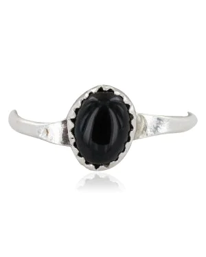 .925 Sterling Silver Navajo Certified Authentic Handmade Natural Black Onyx Native American Ring Size 3 1/2 24505-4