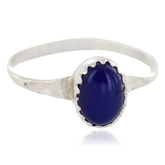 .925 Sterling Silver Navajo Certified Authentic Handmade Natural Lapis Lazuli Native American Ring Size 7 1/2 24502-4