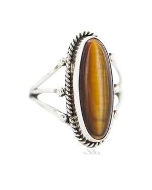 .925 Sterling Silver Navajo Certified Authentic Handmade Natural Tigers Eye Native American Ring size 8  96007-1