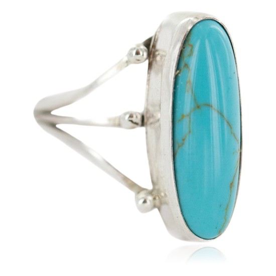 .925 Sterling Silver Navajo Certified Authentic Handmade Natural Turquoise Native American Ring Size 9 1/4 96004-9