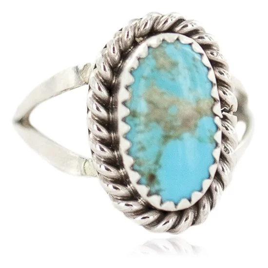.925 Sterling Silver Navajo Certified Authentic Handmade Natural Turquoise Native American Ring Size 8 1/2 96002-8