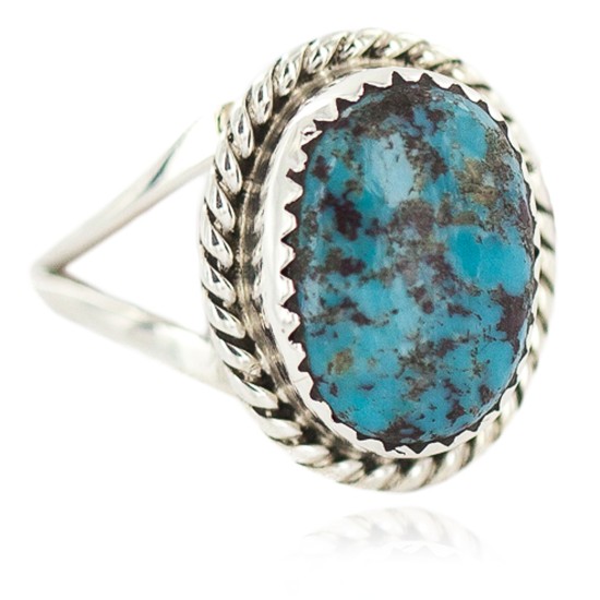 .925 Sterling Silver Navajo Certified Authentic Handmade Natural Turquoise Native American Ring size10 3/4 96003