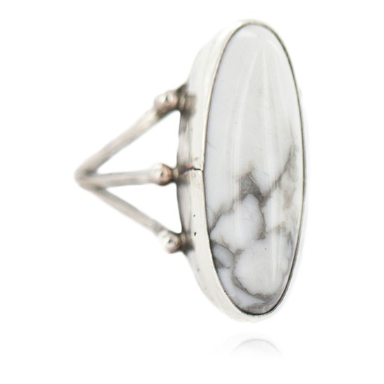 .925 Sterling Silver Navajo Certified Authentic Handmade White Howlite Native American Ring size 5 1/2 96010 .925 Sterling Silver Navajo Certified Authentic Handmade White Howlite Native American Ring size 5 1/2 96010