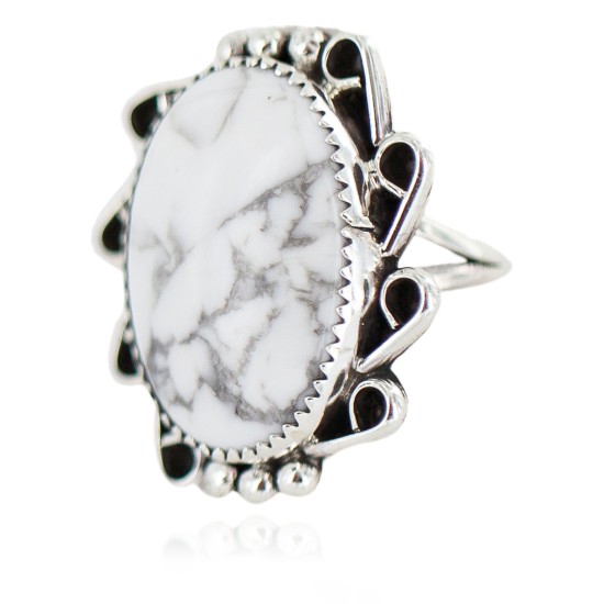 .925 Sterling Silver Navajo Certified Authentic Handmade White Howlite Native American Ring size 8 3/4 18198-2