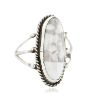 .925 Sterling Silver Navajo Certified Authentic Handmade White Howlite Native American Ring Size 5 1/2 96009-1
