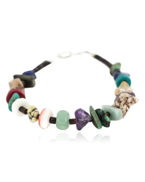 .925 Sterling Silver Navajo Certified Authentic Natural Turquoise Multicolor Stones Heishi Native American Bracelet 13178-3