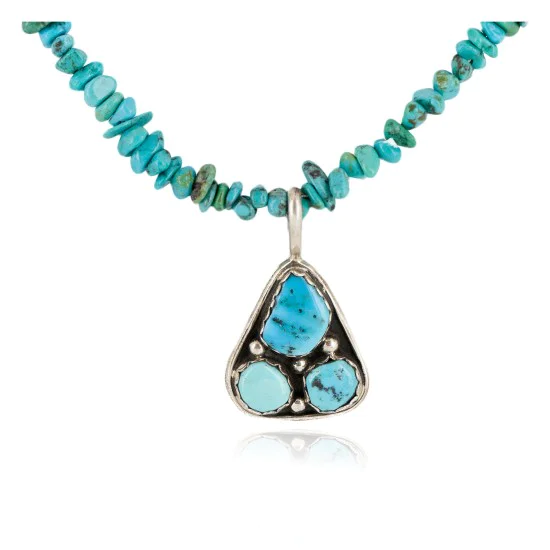 .925 Sterling Silver Navajo Certified Authentic Turquoise Native American Necklace 15215-1577 .925 Sterling Silver Navajo Certified Authentic Turquoise Native American Necklace 15215-1577