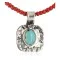 .925 Sterling Silver Nickel Handmade Certified Authentic Navajo Natural Turquoise Coral Native American Necklace 12811-3-16083-8