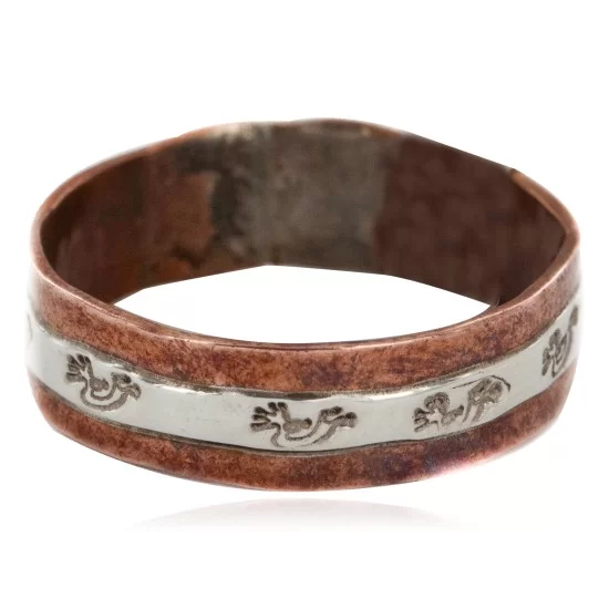 .925 Sterling Silver Pure Copper Handmade Kokopelli Certified Authentic Navajo Native American Ring  16979-23