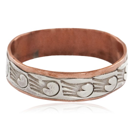 .925 Sterling Silver Pure Copper Handmade Rain Certified Authentic Native American Ring  16979-18
