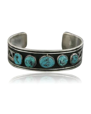.925 Sterling Silver Sterling Handmade Wave Certified Authentic Navajo Turquoise Native American Bracelet 390696606977
