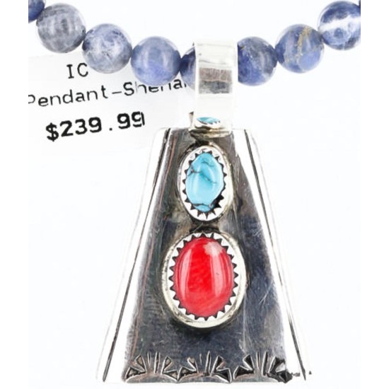 .925 Sterling SilverHandmade Certified Authentic Navajo Turquoise and Coral Native American Necklace 371007057655