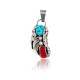 Flower .925 Sterling Silver Certified Authentic Handmade Navajo Native American Natural Turquoise and Coral Pendant 26211-1