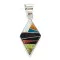 Navajo Rhombus Certified Authentic .925 Sterling Silver Natural Multicolor Real Handmade Native American Inlaid Pendant 24491-10