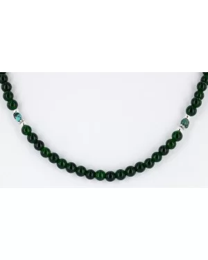 Delicate Certified Authentic Navajo .925 Sterling Silver Natural Turquoise and Dark Green Agate Native American Necklace Chain 16043-2