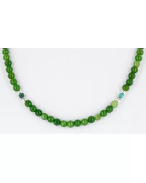 Delicate Certified Authentic Navajo .925 Sterling Silver Natural Turquoise and Green Agate Native American Necklace Chain 16043-1