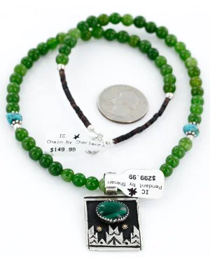 12kt Gold Filled .925 Sterling Silver Handmade Certified Authentic Navajo Arrow Malachite Pendant Native American Necklace 24129