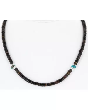 Certified Authentic Navajo .925 Sterling Silver Natural Turquoise and Heishi Native American Necklace 16043-3 Certified Authentic Navajo .925 Sterling Silver Natural Turquoise and Heishi Native American Necklace 16043-3