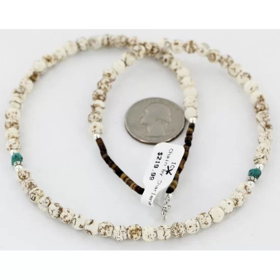 Certified Authentic Navajo .925 Sterling Silver WHITE Turquoise Native American Necklace 16044
