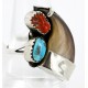 Handmade Certified Authentic Claw Signed Navajo .925 Sterling Silver Natural Turquoise and Coral Native American Ring  16925