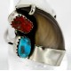 Handmade Certified Authentic Claw Signed Navajo .925 Sterling Silver Natural Turquoise and Coral Native American Ring  16925