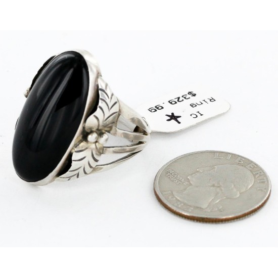 Handmade Certified Authentic Signed Navajo .925 Sterling Silver Natural Black Onyx Native American Ring 16349 Handmade Certified Authentic Signed Navajo .925 Sterling Silver Natural Black Onyx Native American Ring 16349