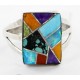 Handmade Certified Authentic Signed Navajo Inlaid .925 Sterling Silver Turquoise Multicolor Stones Native American Ring  12639
