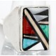 Handmade Certified Authentic Zuni Signed .925 Sterling Silver Inlaid Natural Turquoise Black Onyx and Mother of Pearl Multicolor Native American Ring  16143