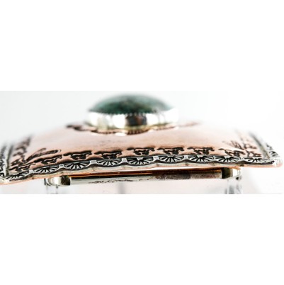 Certified Authentic Navajo .925 Sterling Silver and Copper Natural Turquoise Native American Buckle 45645654 Certified Authentic Navajo .925 Sterling Silver and Copper Natural Turquoise Native American Buckle 45645654