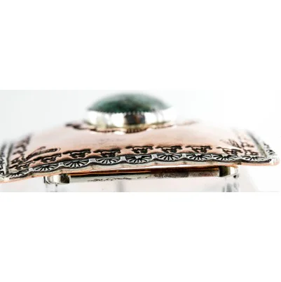 Certified Authentic Navajo .925 Sterling Silver and Copper Natural Turquoise Native American Buckle 45645654