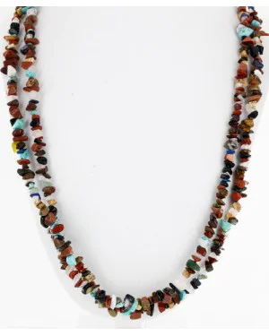 Large Certified Authentic 2 Strand Navajo .925 Sterling Silver Multicolor Stones Native American Necklace 16010