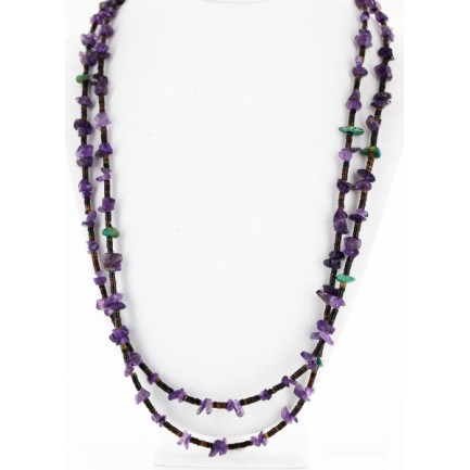 Certified Authentic 2 Strand Navajo .925 Sterling Silver Turquoise and AMETHYST Native American Necklace 16011 Certified Authentic 2 Strand Navajo .925 Sterling Silver Turquoise and AMETHYST Native American Necklace 16011