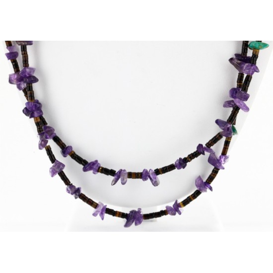 Certified Authentic 2 Strand Navajo .925 Sterling Silver Turquoise and AMETHYST Native American Necklace 16011 Certified Authentic 2 Strand Navajo .925 Sterling Silver Turquoise and AMETHYST Native American Necklace 16011