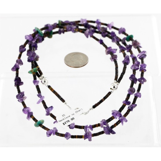 Certified Authentic 2 Strand Navajo .925 Sterling Silver Turquoise and AMETHYST Native American Necklace 16011 Certified Authentic 2 Strand Navajo .925 Sterling Silver Turquoise and AMETHYST Native American Necklace 16011