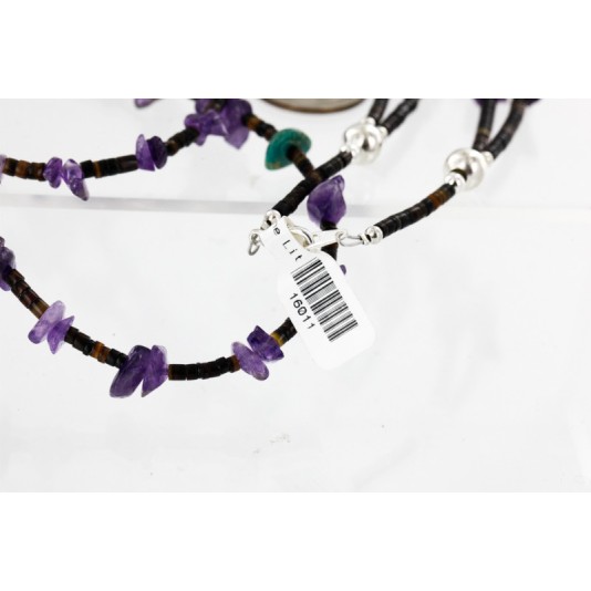 Certified Authentic 2 Strand Navajo .925 Sterling Silver Turquoise and AMETHYST Native American Necklace 16011 Certified Authentic 2 Strand Navajo .925 Sterling Silver Turquoise and AMETHYST Native American Necklace 16011