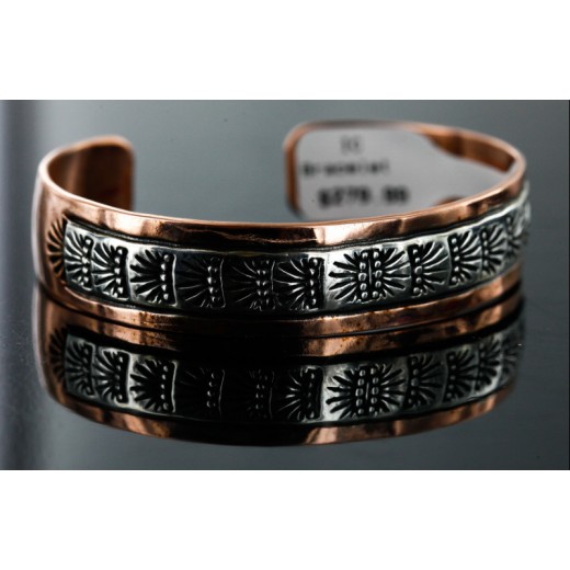 Handmade Certified Authentic Navajo Pure .925 Sterling Silver and Copper Native American Bracelet 12751 Handmade Certified Authentic Navajo Pure .925 Sterling Silver and Copper Native American Bracelet 12751