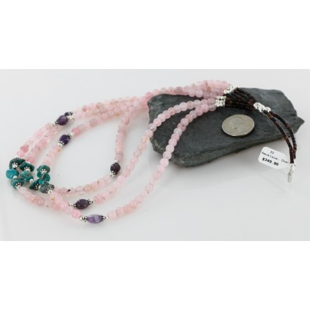 Certified Authentic 3 Strand Navajo .925 Sterling Silver Turquoise Pink Quartz and Amethyst Native American Necklace 750168 Certified Authentic 3 Strand Navajo .925 Sterling Silver Turquoise Pink Quartz and Amethyst Native American Necklace 750168