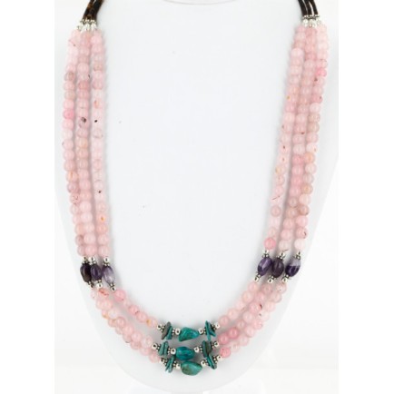 Certified Authentic 3 Strand Navajo .925 Sterling Silver Turquoise Pink Quartz and Amethyst Native American Necklace 750168 Certified Authentic 3 Strand Navajo .925 Sterling Silver Turquoise Pink Quartz and Amethyst Native American Necklace 750168