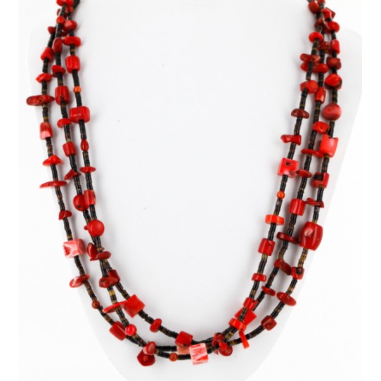 3 Strand Certified Authentic Navajo .925 Sterling Silver Coral Native American Necklace 750174 3 Strand Certified Authentic Navajo .925 Sterling Silver Coral Native American Necklace 750174