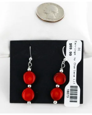 Certified Authentic Navajo .925 Sterling Silver Hooks Natural Coral Disks Native American Earrings 18073 Certified Authentic Navajo .925 Sterling Silver Hooks Natural Coral Disks Native American Earrings 18073