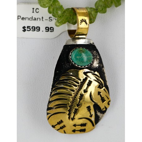 .925 Sterling Silver 12kt Gold Filled Handmade HORSE Certified Authentic Navajo Turquoise Native American Necklace 24325-1 .925 Sterling Silver 12kt Gold Filled Handmade HORSE Certified Authentic Navajo Turquoise Native American Necklace 24325-1