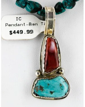 Handmade Certified Authentic Navajo .925 Sterling Silver Natural Turquoise and Spiny Oyster Native American Necklace 15923 Handmade Certified Authentic Navajo .925 Sterling Silver Natural Turquoise and Spiny Oyster Native American Necklace 15923